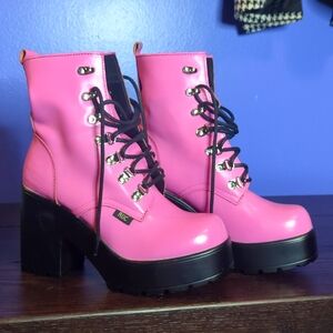 ROC Australia (Genuine) Leather Platform Boots, pink and black